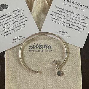 Sivana Silver Tone Open Bangle Bracelet with Charm labradorite and lotus flower